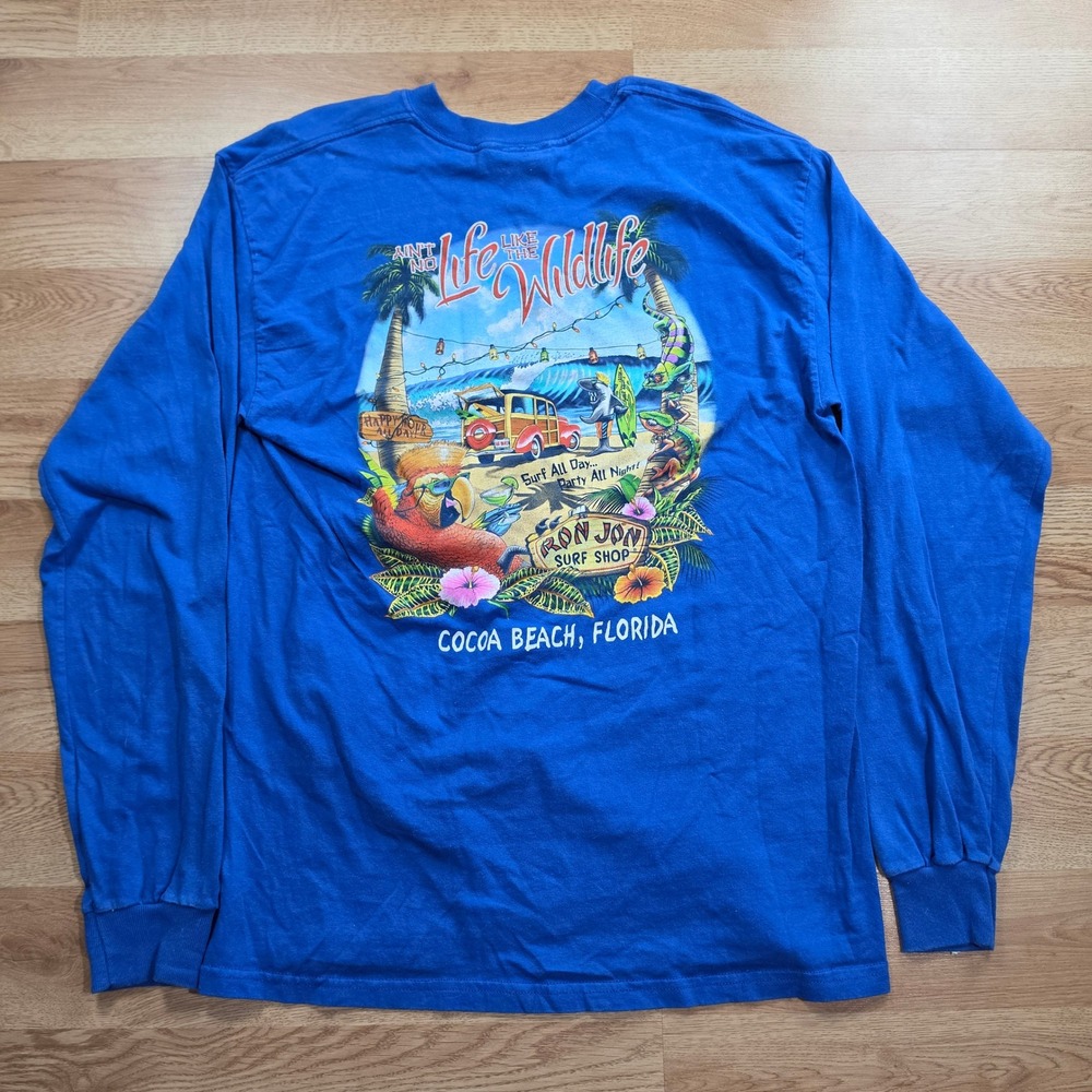 Ron Jon Surf Shop Shirt Mens L Wildlife Graphic Long Sleeve Blue Cocoa Beach FL